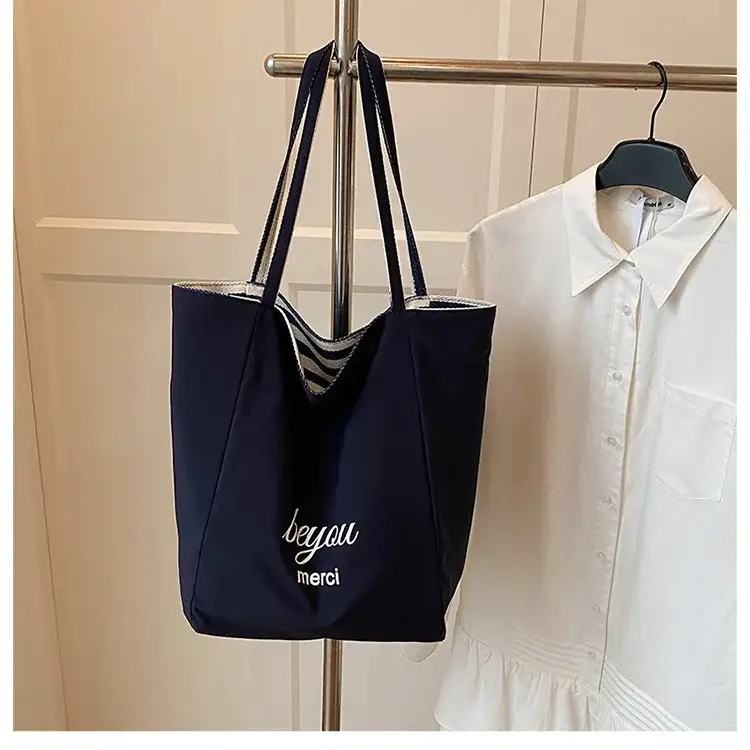 Women Red White Striped Canvas Tote Bag Large Capacity — feature 36
