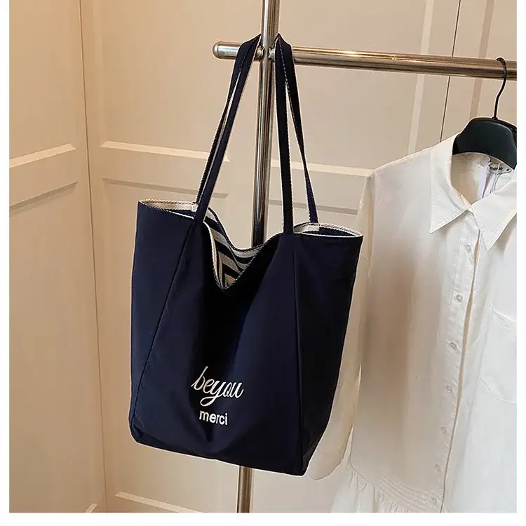 Women Red White Striped Canvas Tote Bag Large Capacity — feature 37