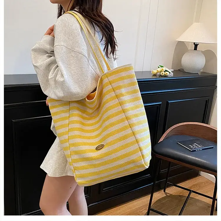 Women Red White Striped Canvas Tote Bag Large Capacity — feature 41