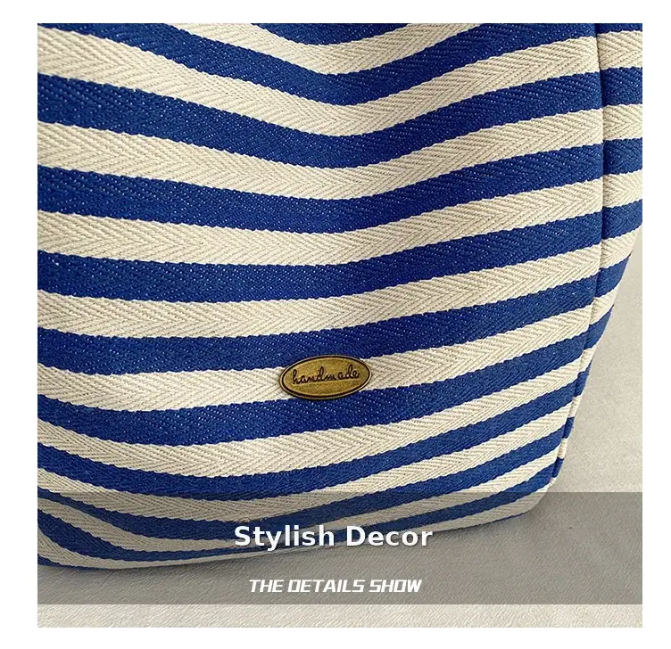 Women Red White Striped Canvas Tote Bag Large Capacity — feature 7