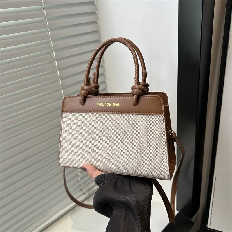 Retro Textured Handbag Women Brown Beige Large Capacity — feature 1