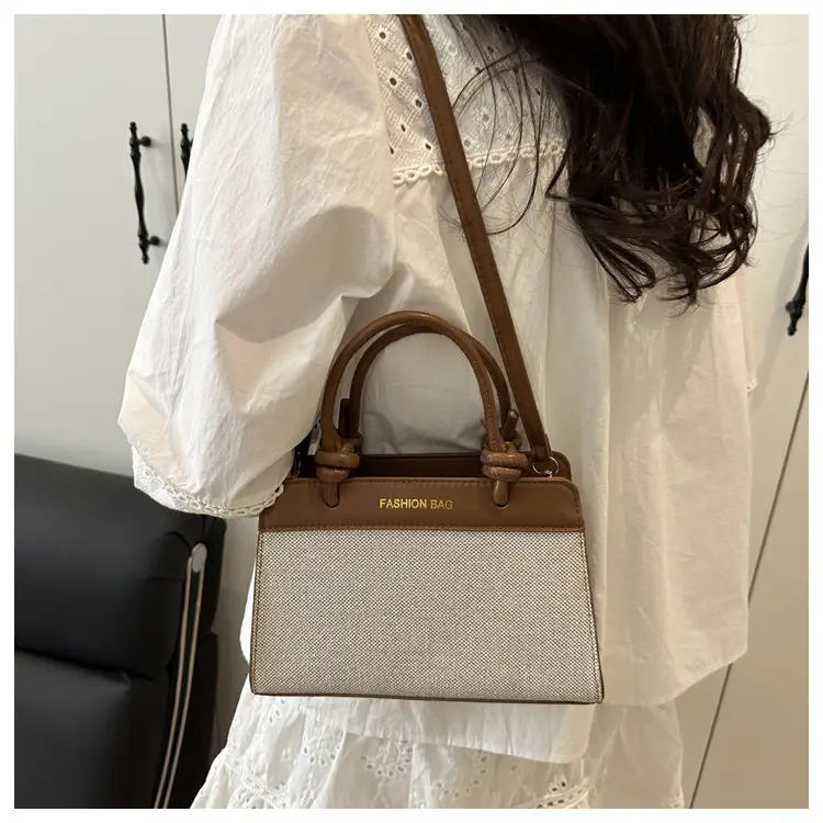 Retro Textured Handbag Women Brown Beige Large Capacity — feature 11