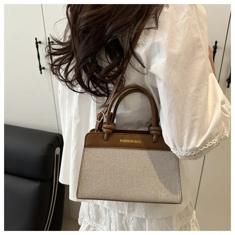 Retro Textured Handbag Women Brown Beige Large Capacity — feature 13