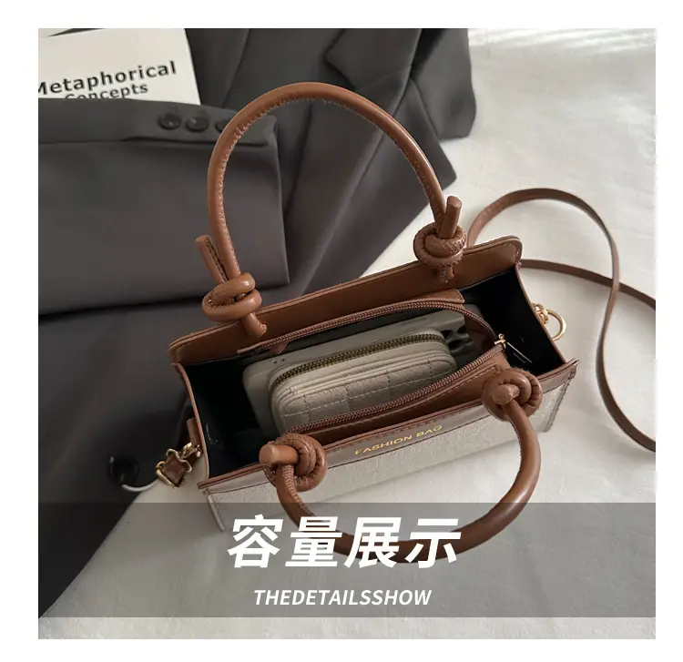 Retro Textured Handbag Women Brown Beige Large Capacity — feature 6