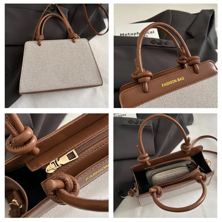 Retro Textured Handbag Women Brown Beige Large Capacity — feature 7