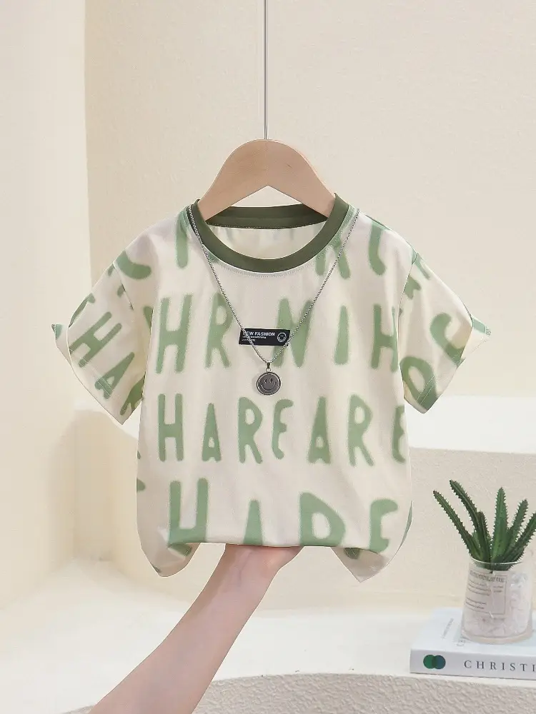7811 Boys T-Shirt Green White 2026 Summer - Image 3