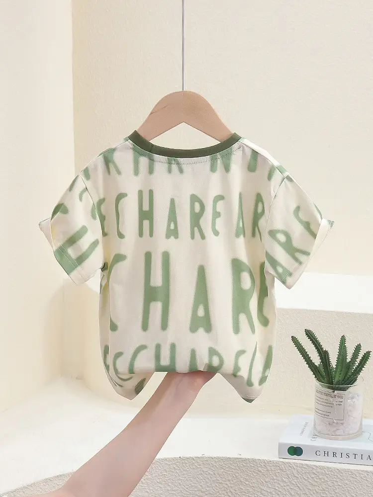 7811 Boys T-Shirt Green White 2026 Summer - Image 5