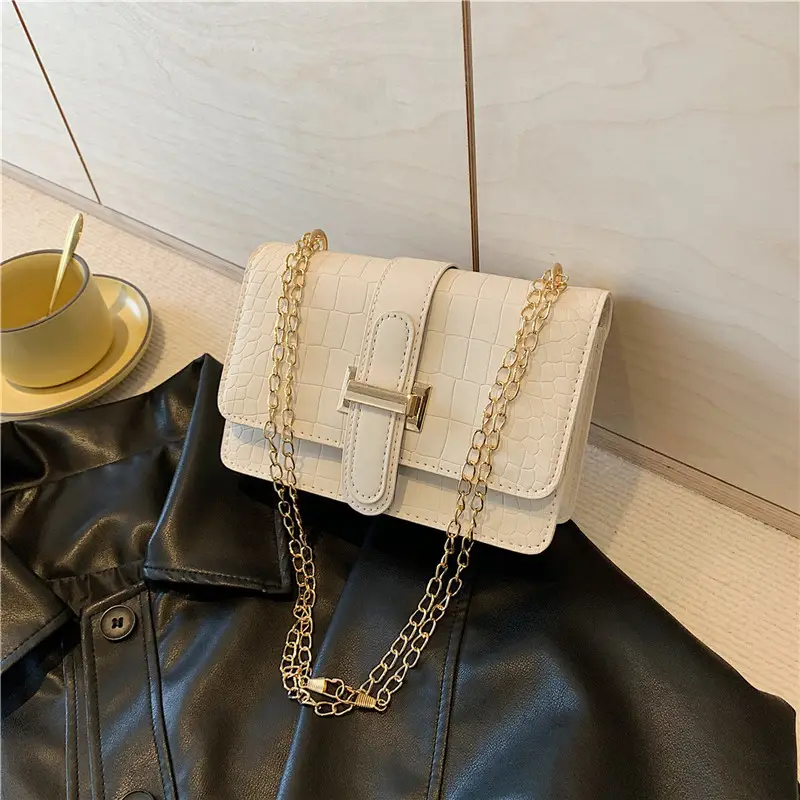 Women's Cream Chain Crossbody Bag with Gold Chain - Image 5