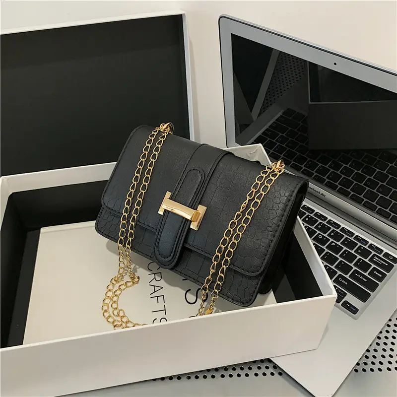 Women's Cream Chain Crossbody Bag with Gold Chain - Image 8