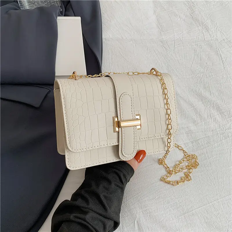 Women's Cream Chain Crossbody Bag with Gold Chain - Image 4