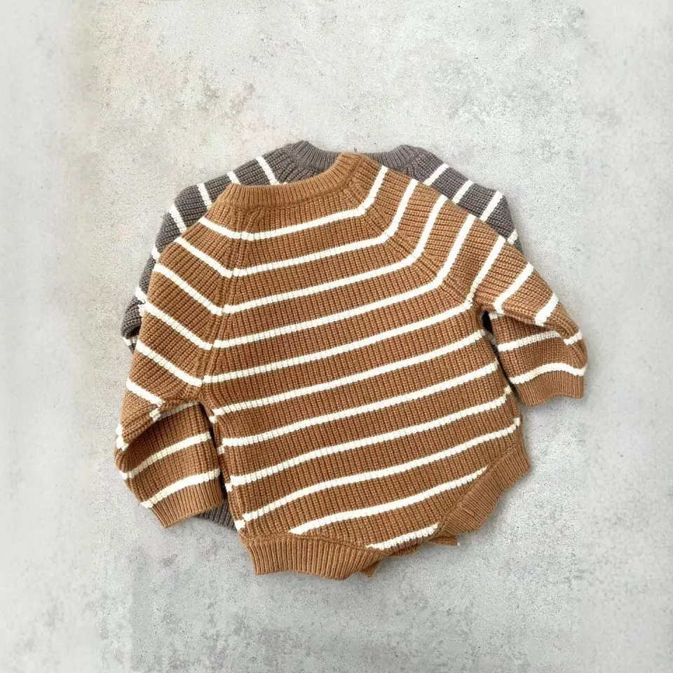Striped Knitted Baby Boy Suit with Bow