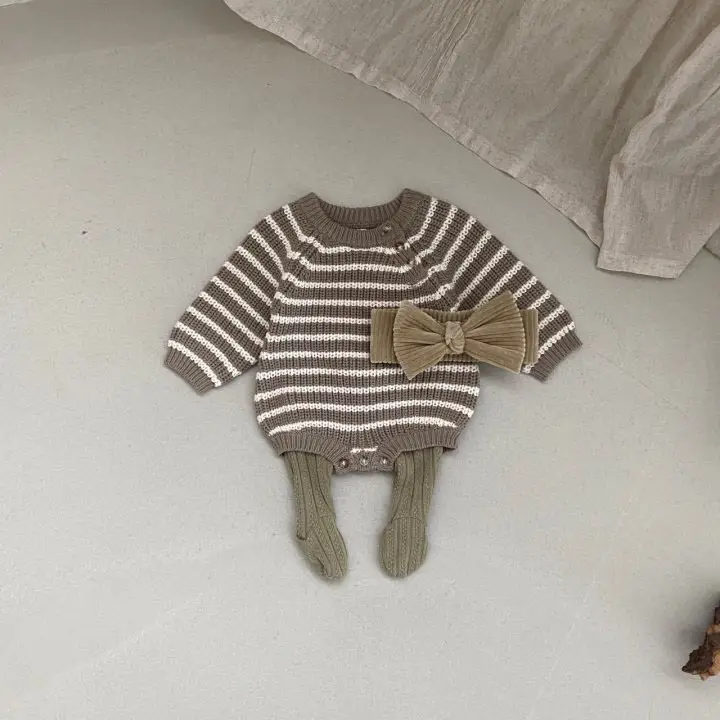 Striped Knitted Baby Boy Suit with Bow