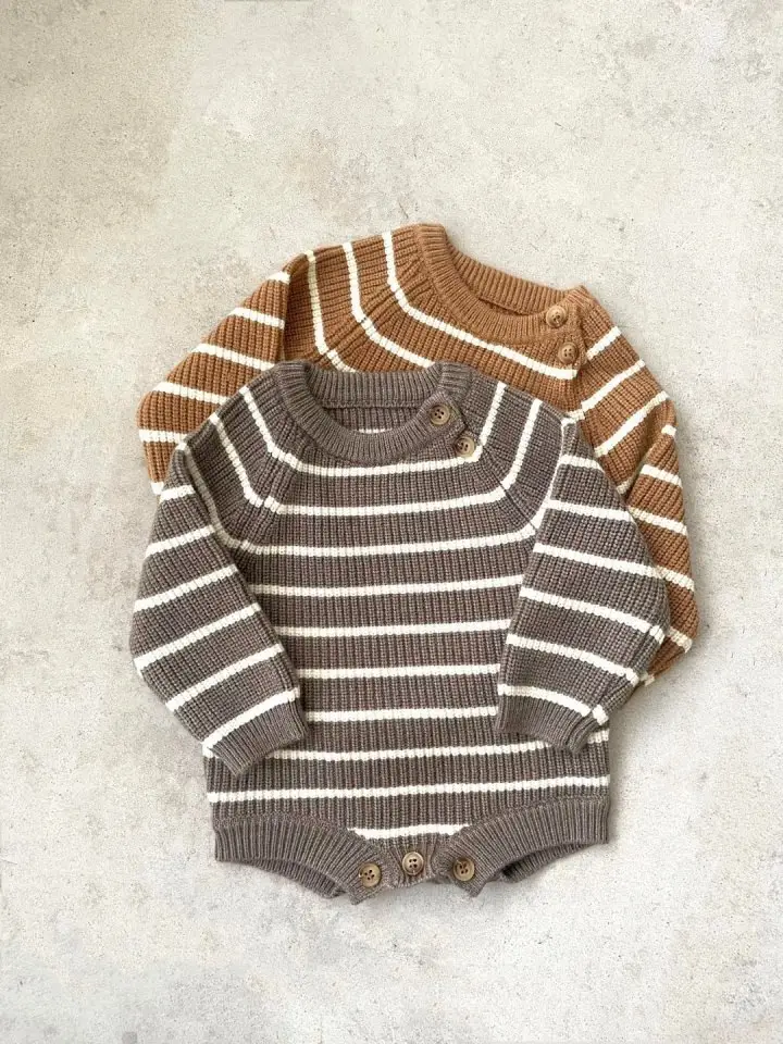 Striped Knitted Baby Boy Suit with Bow — feature 1