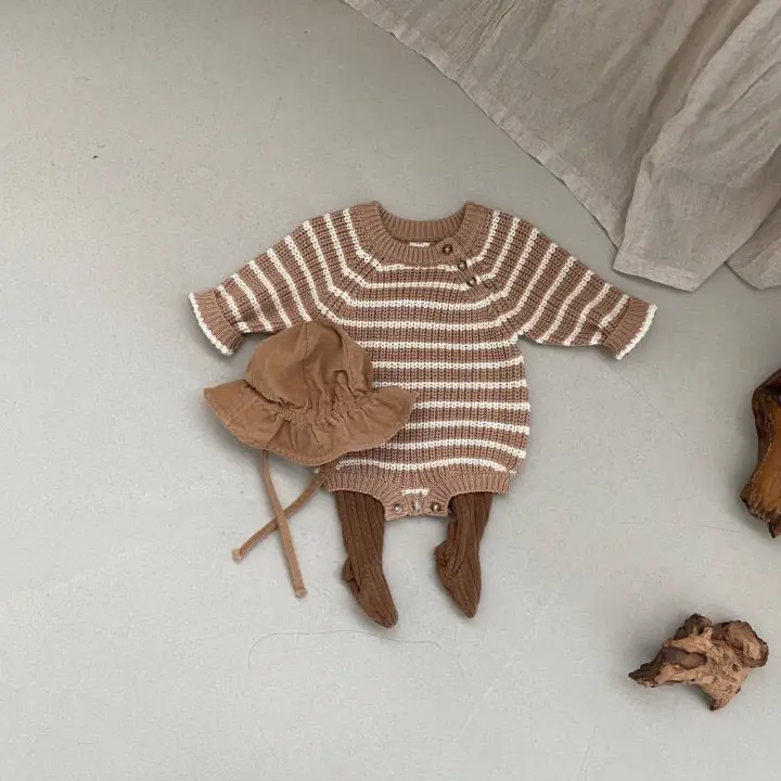 Striped Knitted Baby Boy Suit with Bow