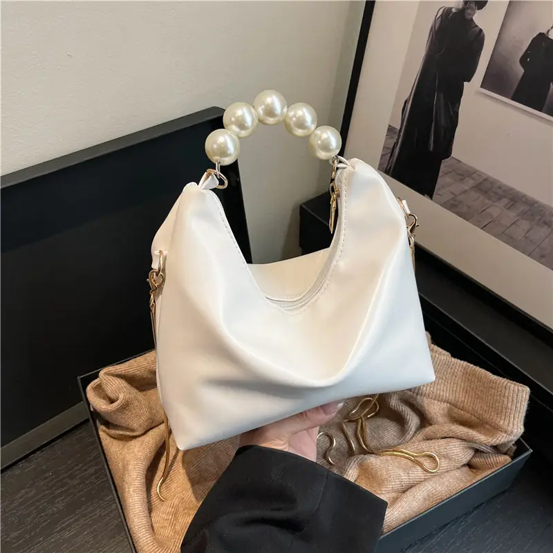 White Pearl Handle Shoulder Bag for Women - Image 7