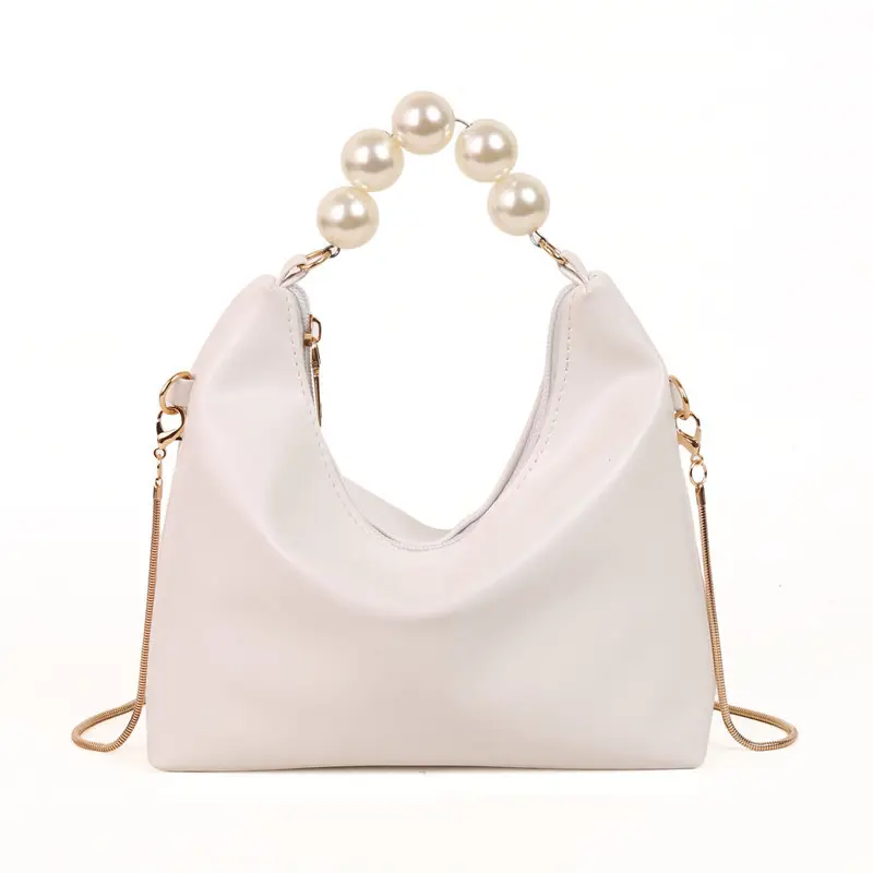 White Pearl Handle Shoulder Bag for Women - Image 11