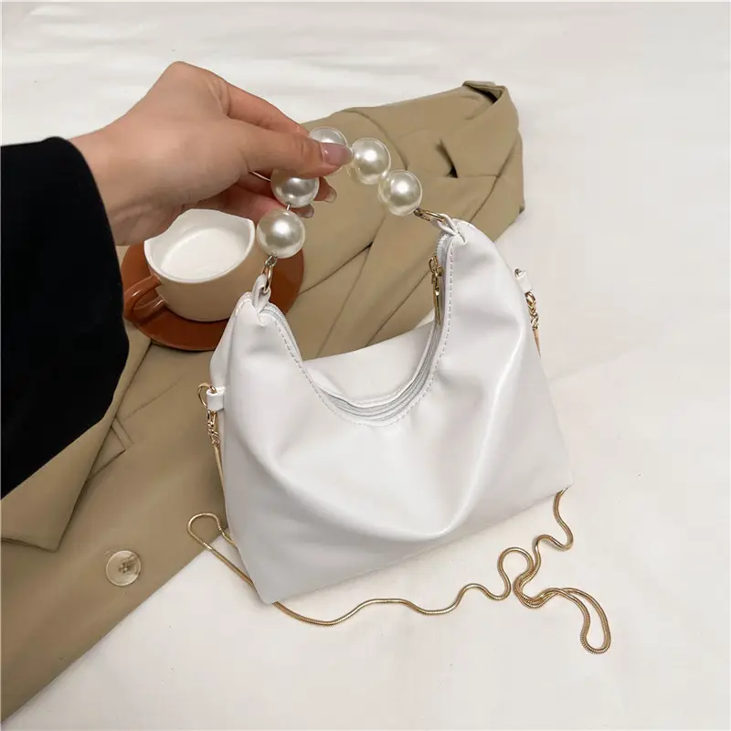 White Pearl Handle Shoulder Bag for Women - Image 2