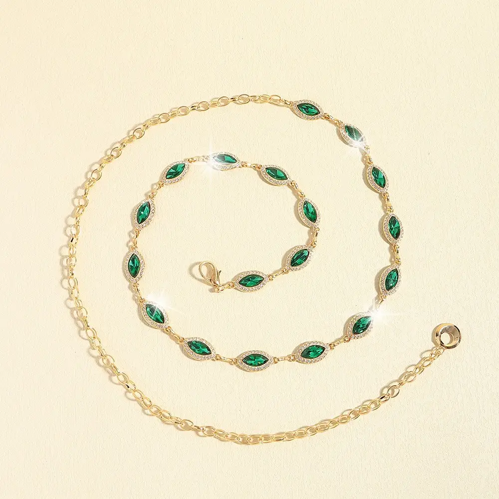 Golden Emerald Rhinestone Waist Chain with Link — feature 13