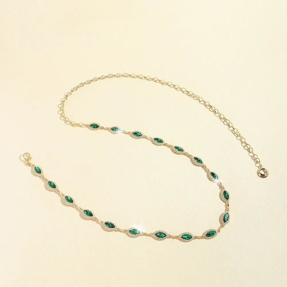 Golden Emerald Rhinestone Waist Chain with Link — feature 14