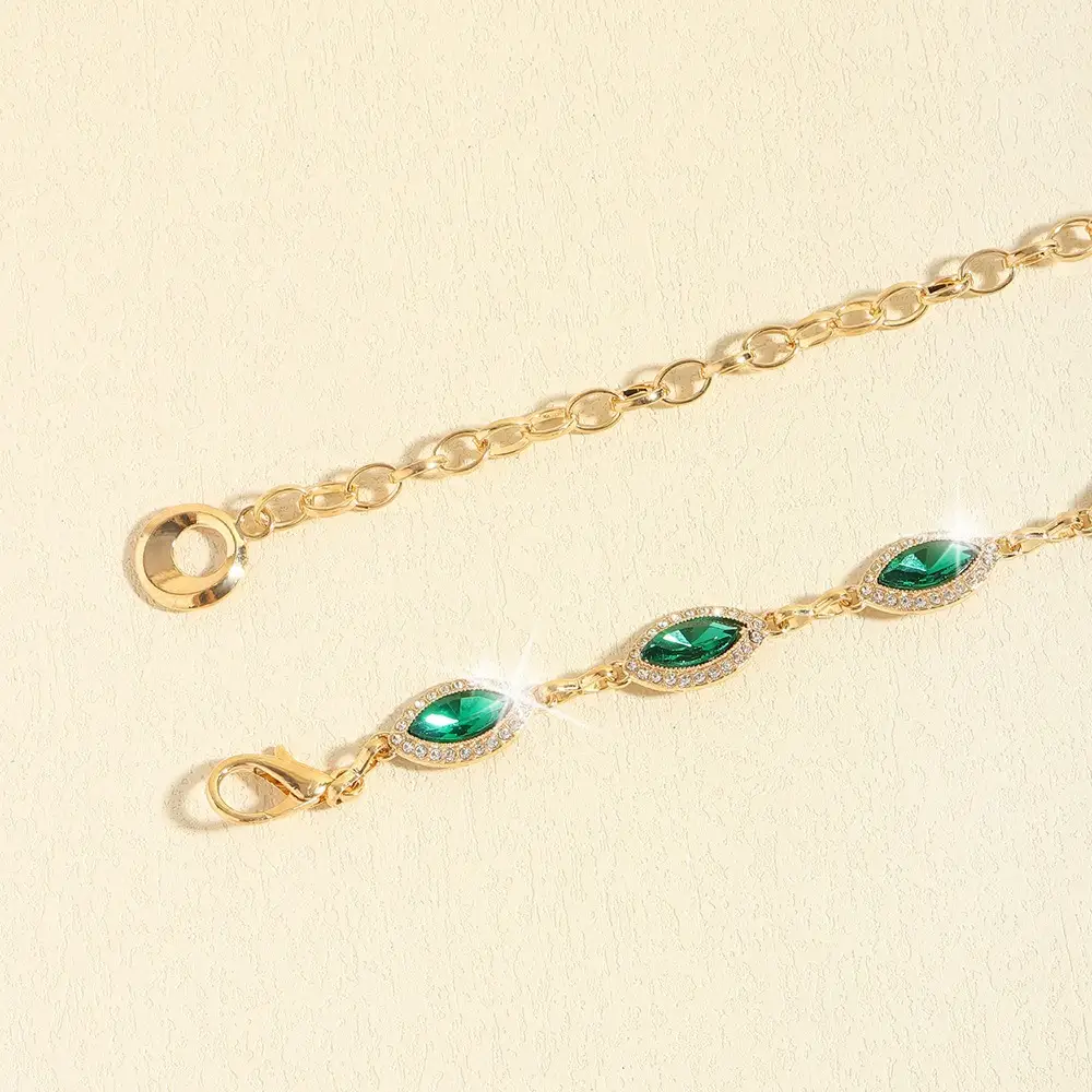 Golden Emerald Rhinestone Waist Chain with Link — feature 16
