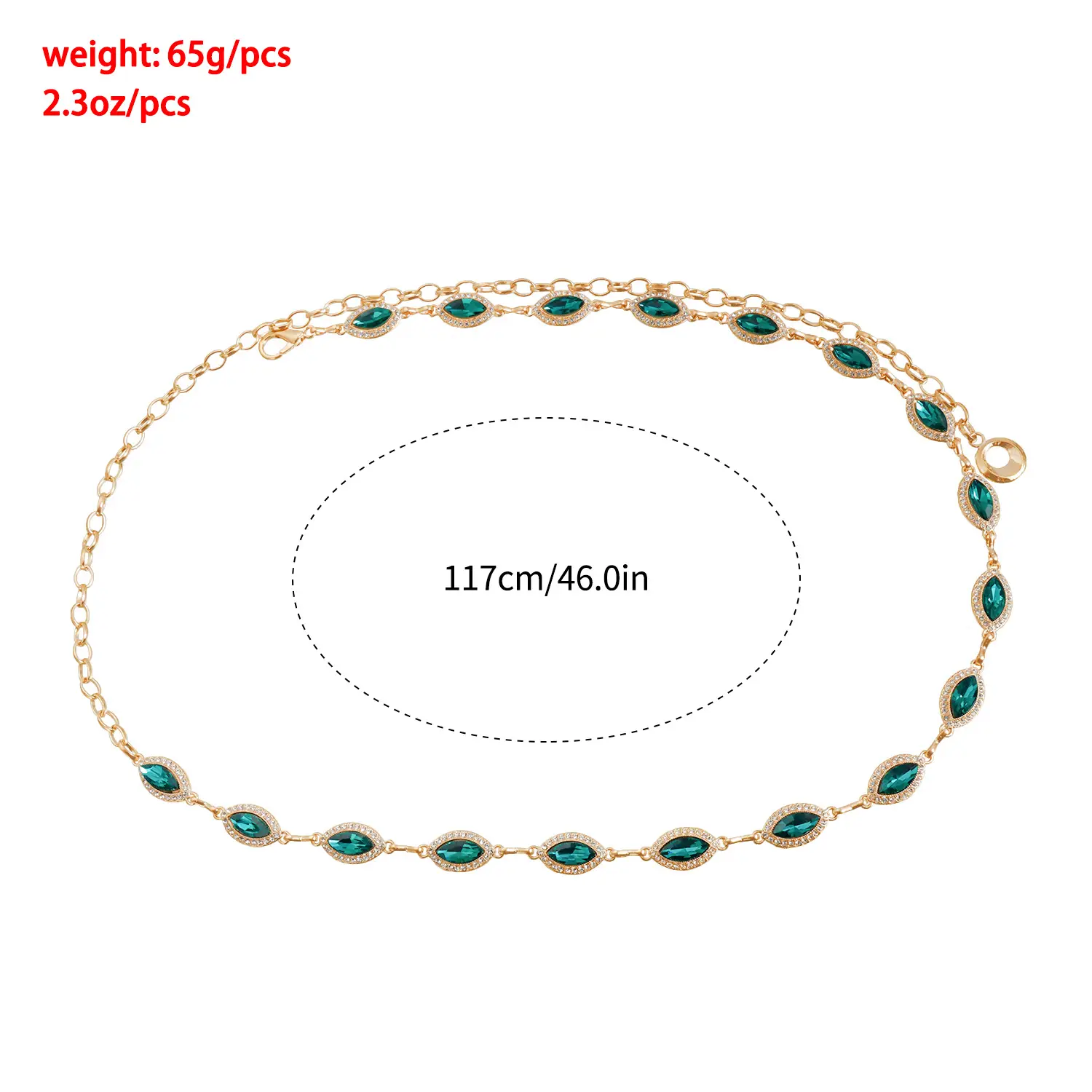 Golden Emerald Rhinestone Waist Chain with Link — feature 3