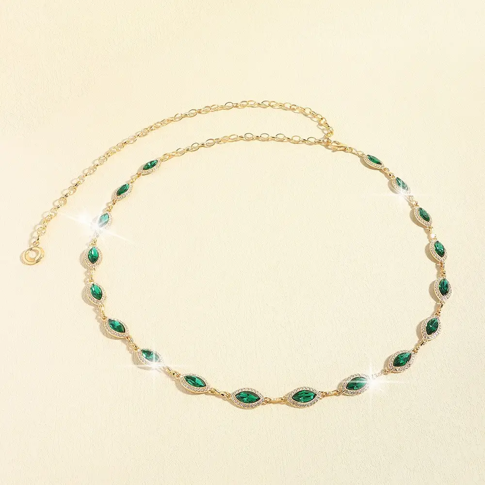 Golden Emerald Rhinestone Waist Chain with Link — feature 9