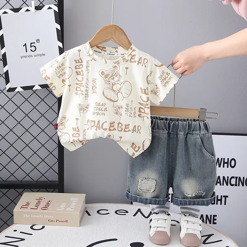 Boys Space Bear Print Shorts Suit Summer — feature 2