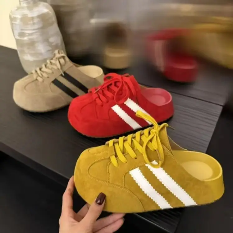 Women's Vintage German Training Shoes Red Yellow Platform Heel — feature 10