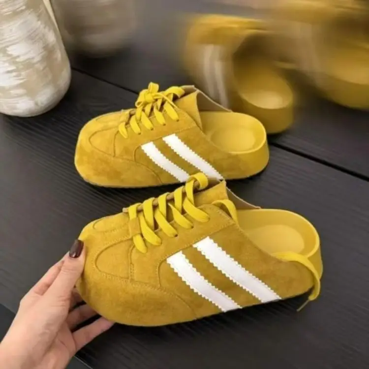 Women's Vintage German Training Shoes Red Yellow Platform Heel — feature 2