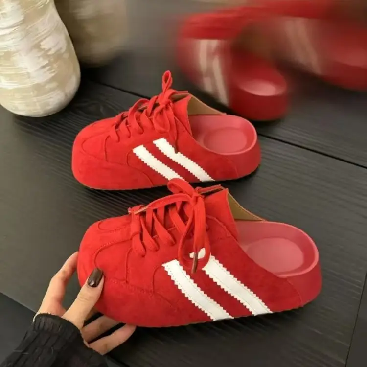 Women's Vintage German Training Shoes Red Yellow Platform Heel — feature 9