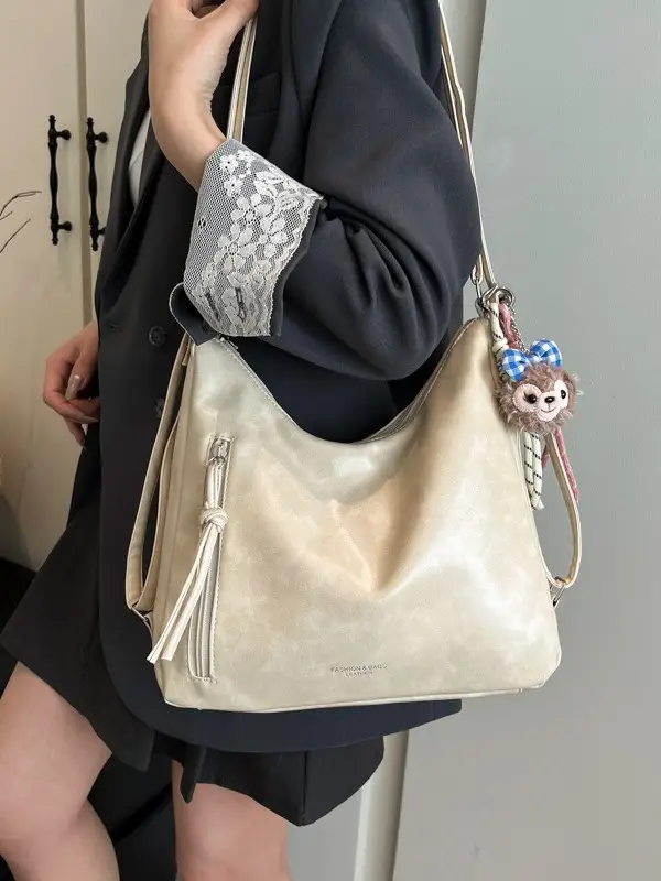 Women Large Capacity Soft Leather Shoulder Bag Tan 2025 - Image 5