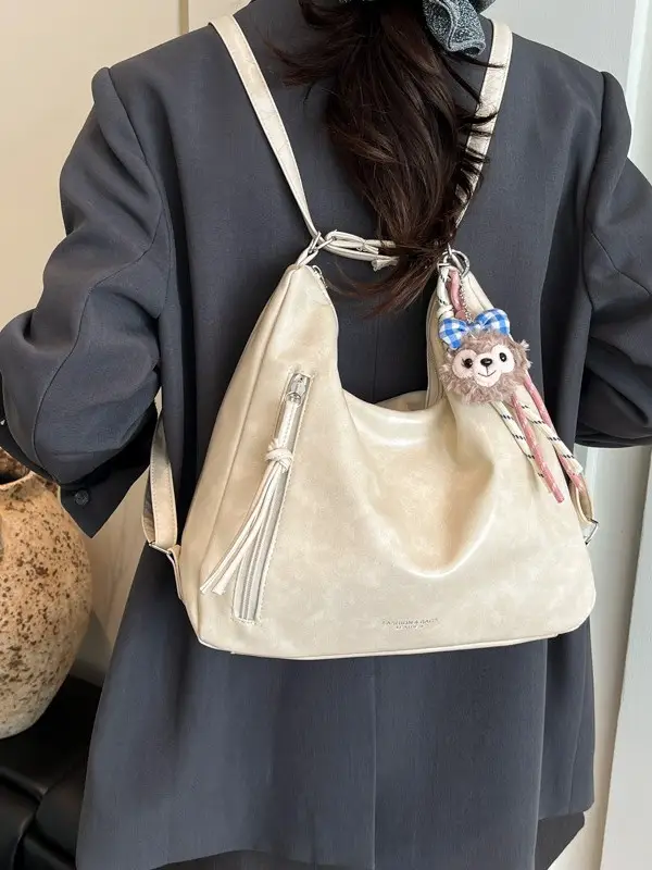 Women Large Capacity Soft Leather Shoulder Bag Tan 2025 - Image 6