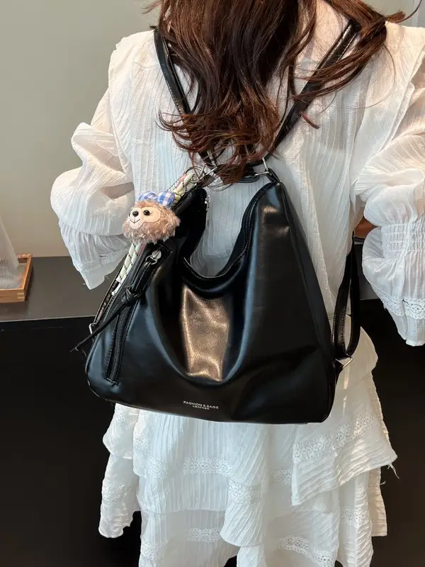 Women Large Capacity Soft Leather Shoulder Bag Tan 2025 - Image 7