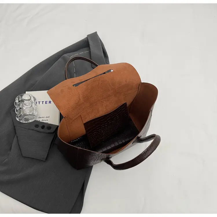 Brown Croc Leather Tote Bag for Women Large Capacity — feature 5