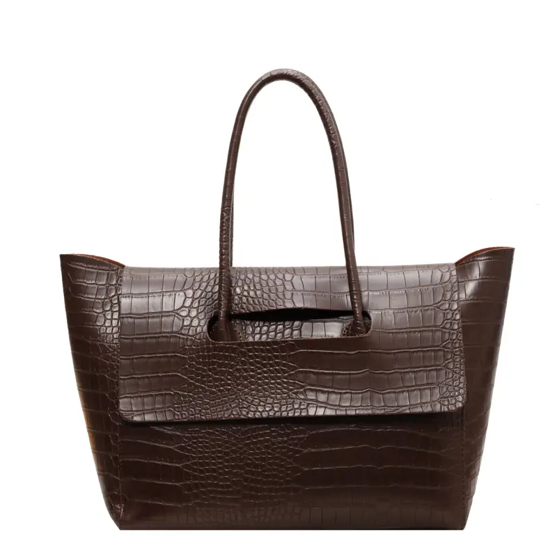 Brown Croc Leather Tote Bag for Women Large Capacity - Image 3