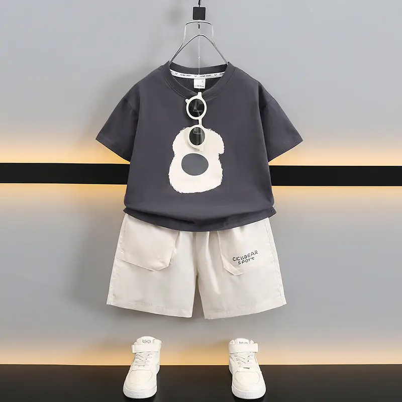 Boys Summer T-Shirt Shorts Set Grey White 2025 - Image 2