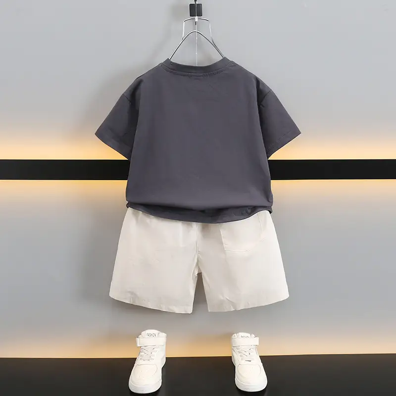 Boys Summer T-Shirt Shorts Set Grey White 2025 - Image 3