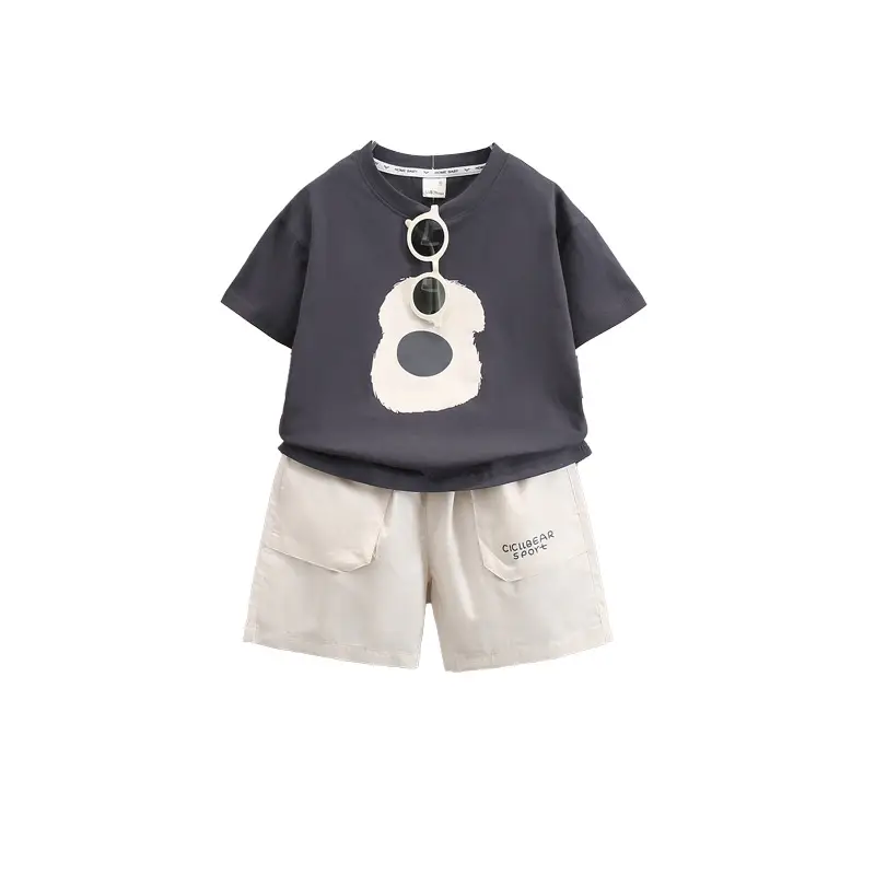 Boys Summer T-Shirt Shorts Set Grey White 2025 - Image 5