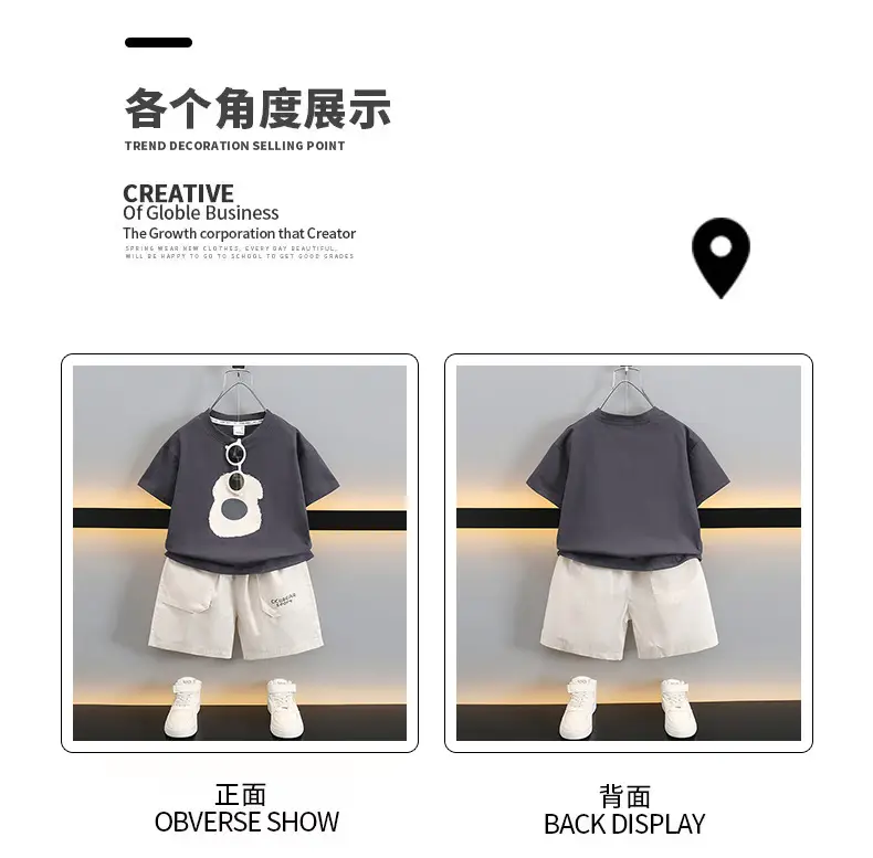 Boys Summer T-Shirt Shorts Set Grey White 2025 — feature 4