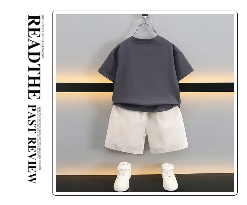 Boys Summer T-Shirt Shorts Set Grey White 2025 — feature 6