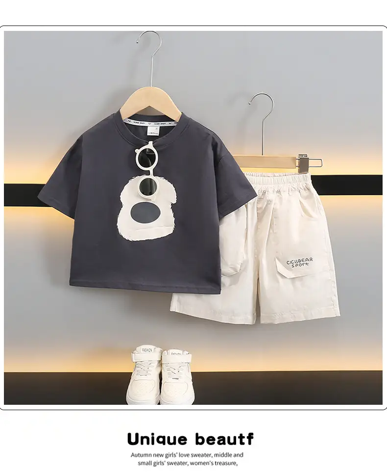 Boys Summer T-Shirt Shorts Set Grey White 2025 — feature 7