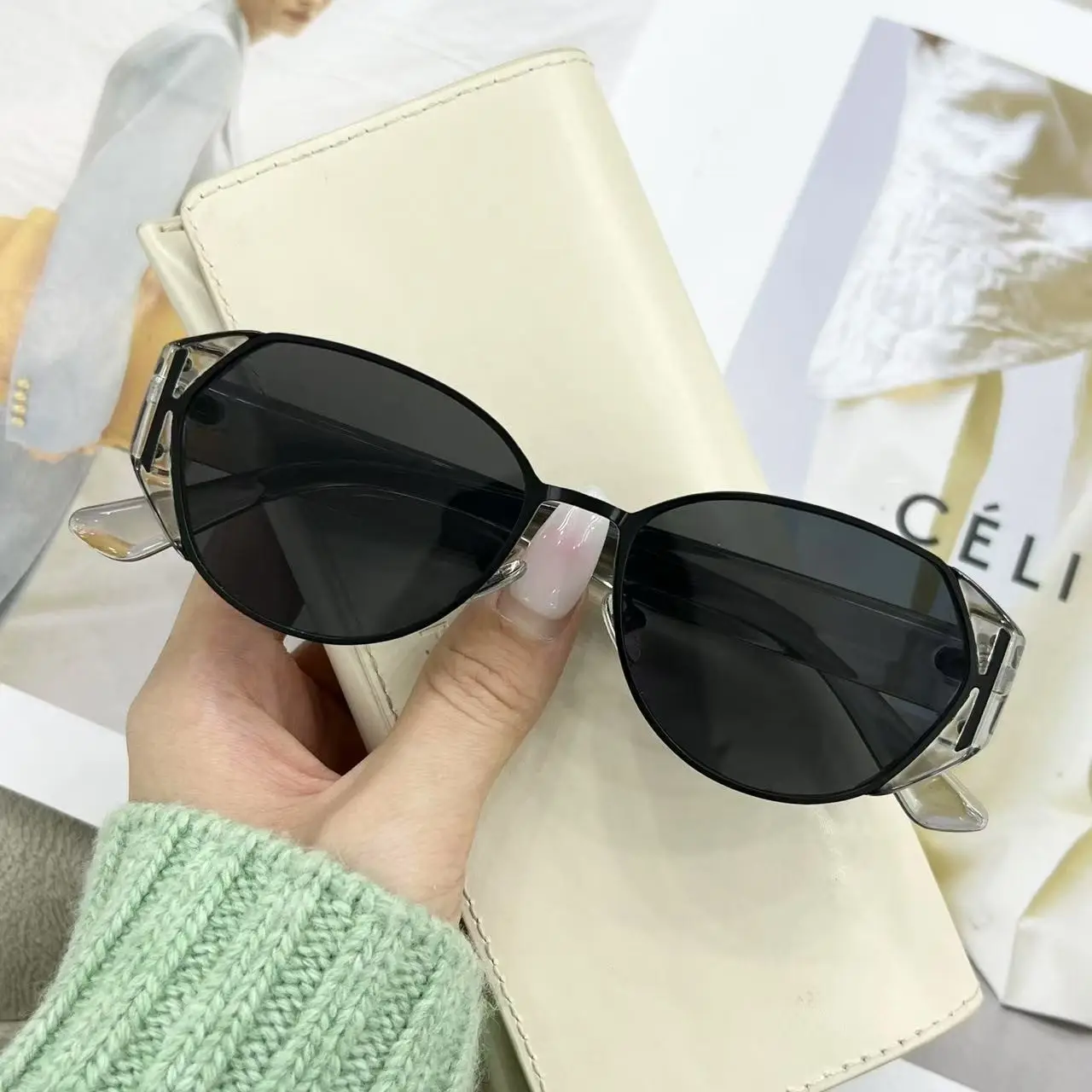 Women Sunglasses Black Metal Hawkbill Eye Shade