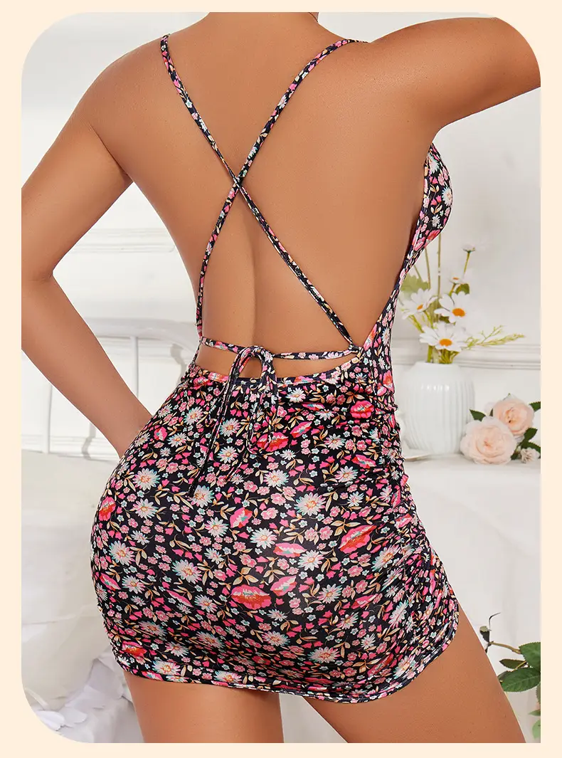 Cross-Border Floral Cross Strap Backless Lingerie Dress — feature 12