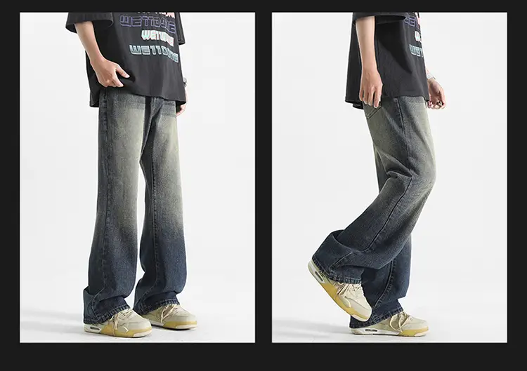 Men Wide Leg Washed Jeans Dark Blue Summer — feature 11