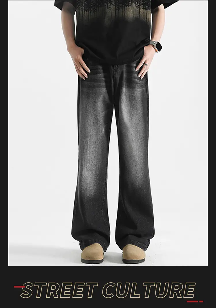 Men Wide Leg Washed Jeans Dark Blue Summer — feature 12