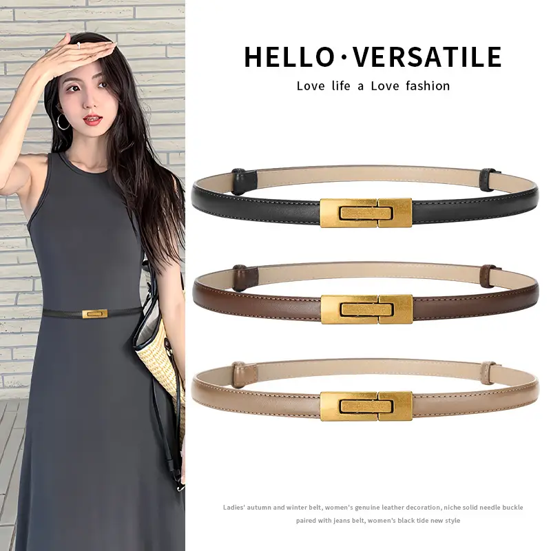Women's Genuine Leather Belt with Gold Clasp - Image 7