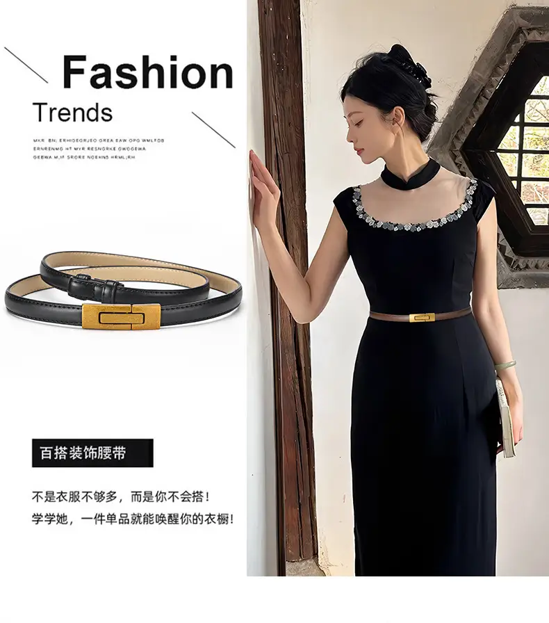 Women's Genuine Leather Belt with Gold Clasp — feature 14