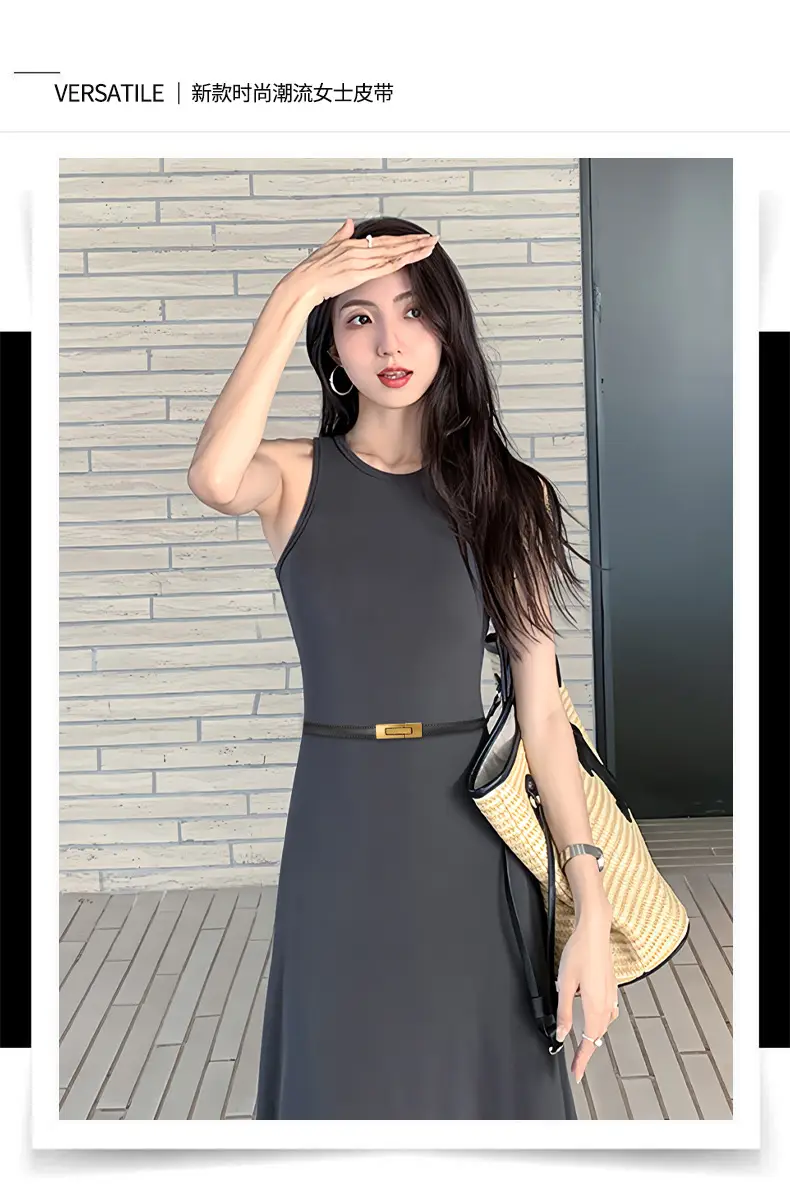 Women's Genuine Leather Belt with Gold Clasp — feature 5