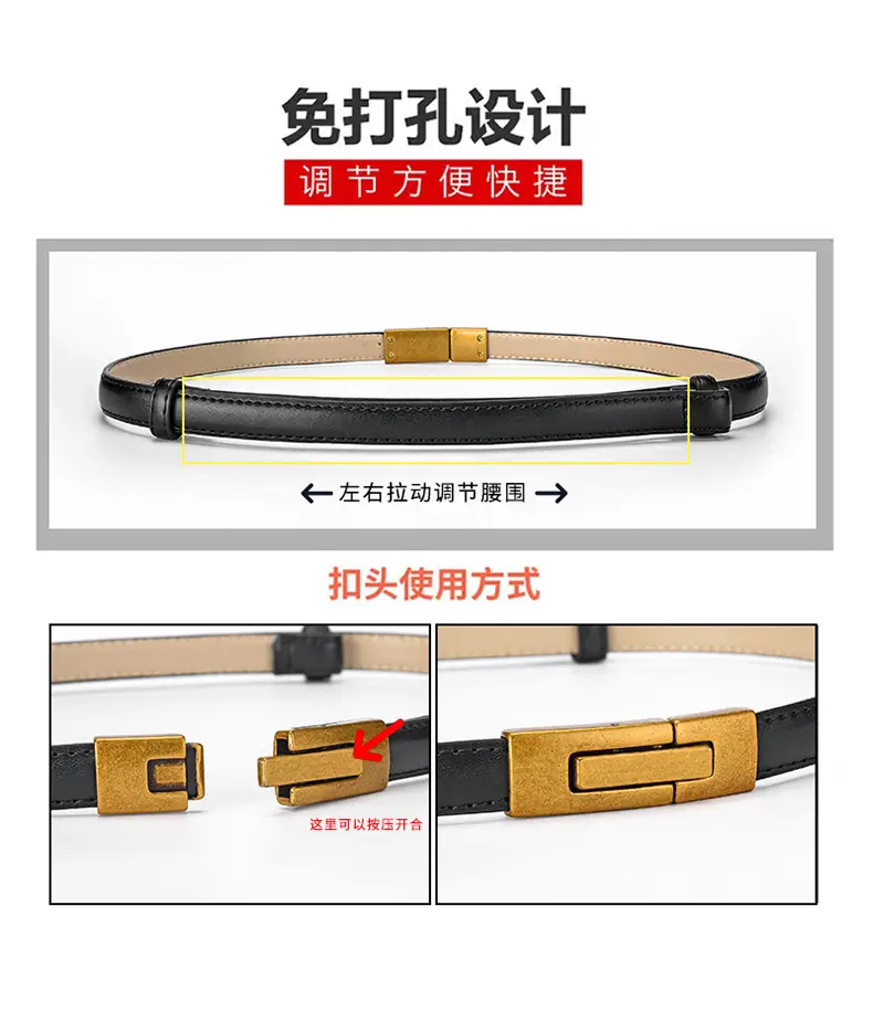 Women's Genuine Leather Belt with Gold Clasp — feature 7