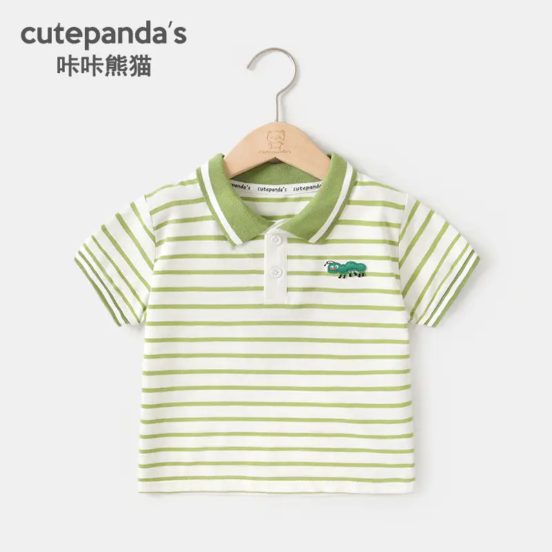 Girls Striped Polo T-Shirt Green White Baby Summer - Image 2